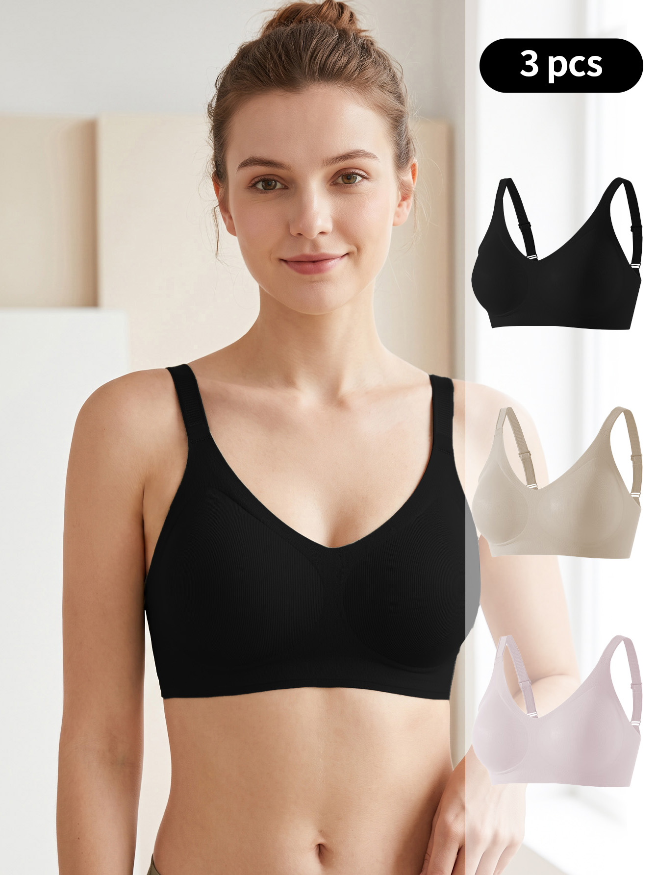 3PCS Set Women Seamless Knit W - Wirefree Bra Comfort 评论和价格